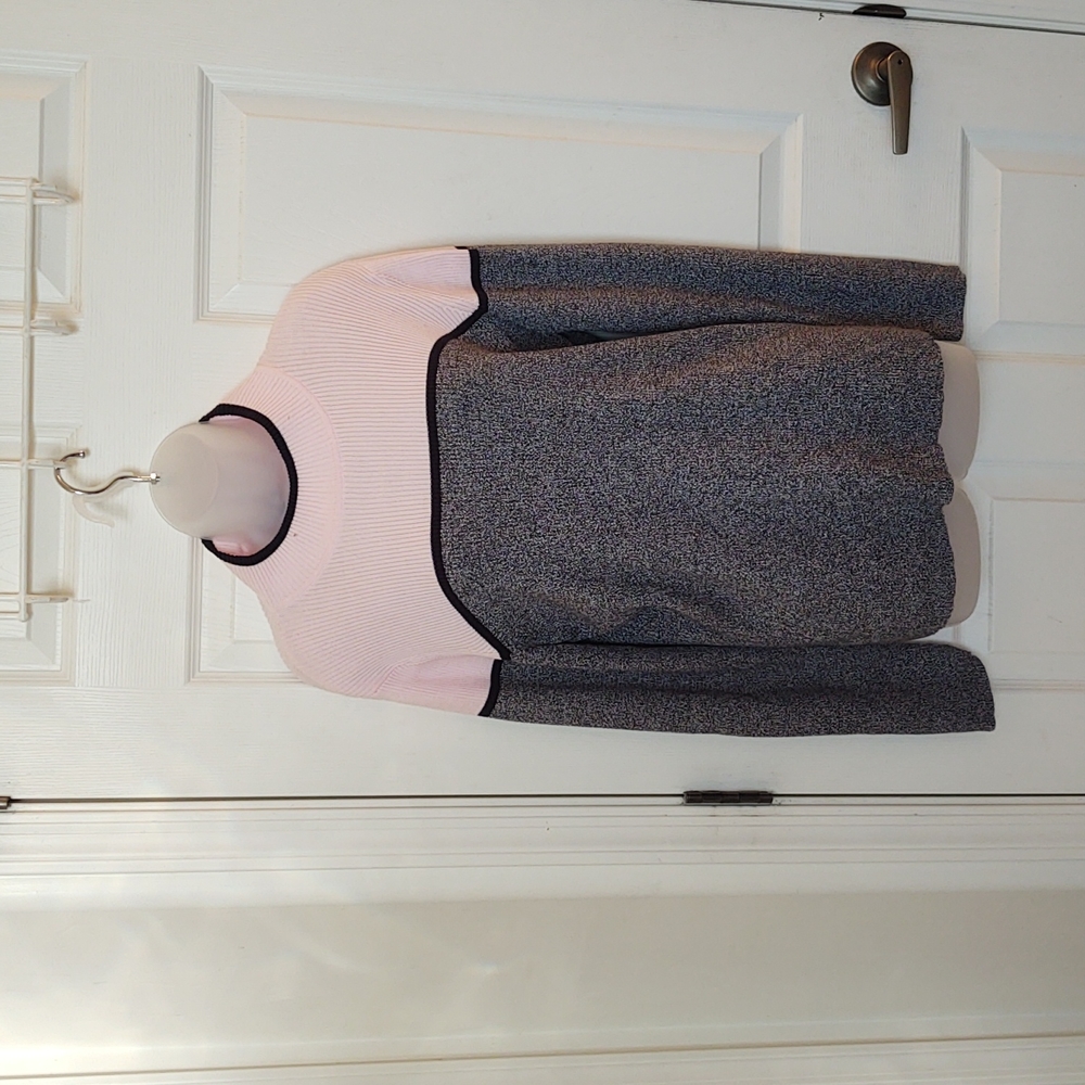 Karen Scott Ribbed Knit Pink and Gray Sweater XL NWT